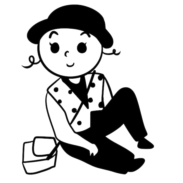 Kobieta Siedząca Moda Kreskówka Doodle Kawaii Anime ładny Ilustracja Clipart Charakter Chibi Manga