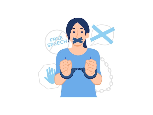 Kobieta Skuta Kajdankami Zakrywająca Usta Ograniczenie Wolności Słowa Brak Wolności Słowa Brak Ograniczenia Wolności