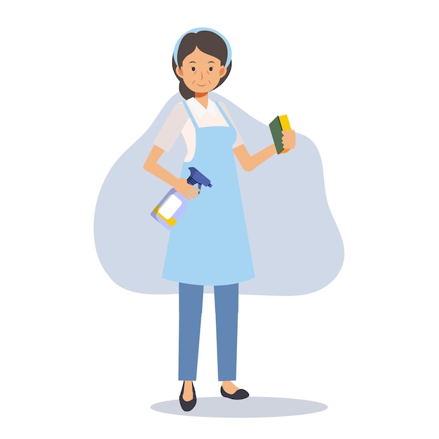 Plik wektorowy kobieta sprzątaczka czyści płaski wektor ilustracja kreskówka postać