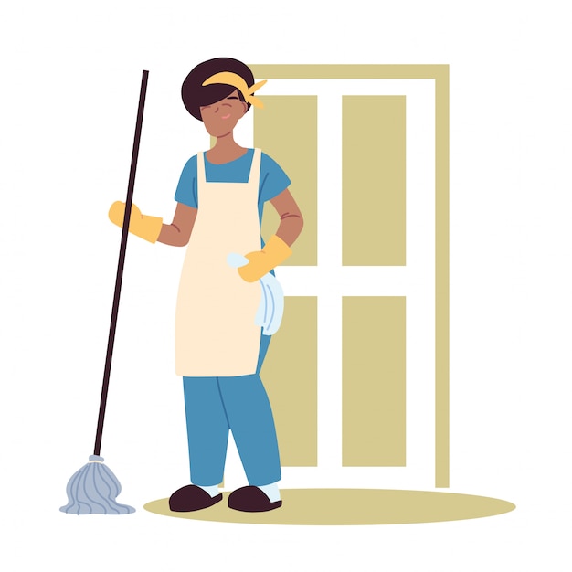 Plik wektorowy kobieta sprzątająca robi sprzątanie domu
