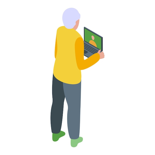 Kobieta starsza używająca laptopa do rozmowy wideo ilustracja izometryczna