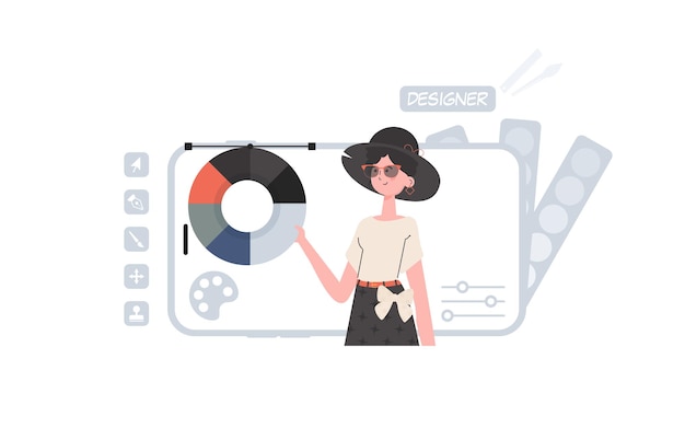 Kobieta stoi po pas z paletą kolorów Element projektu do prezentacji ilustracji wektorowych
