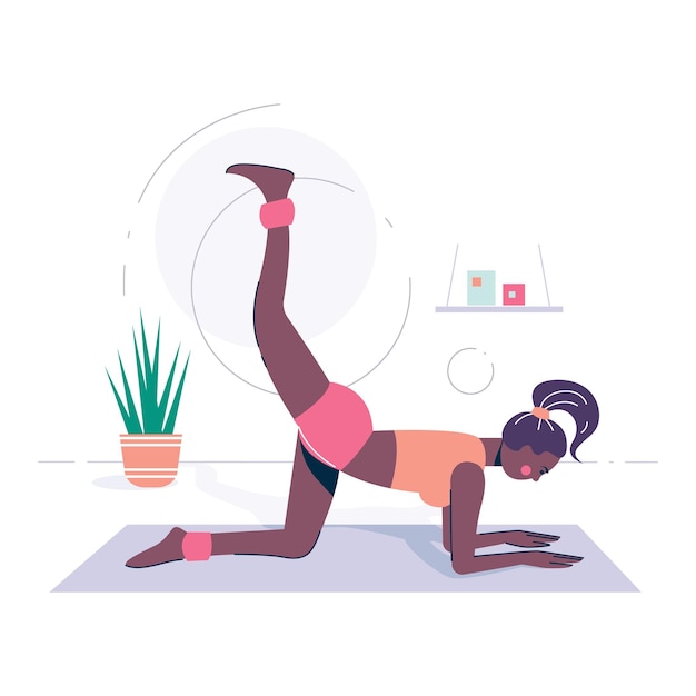 Plik wektorowy kobieta szkolenia fitness jogi zrównoważone ćwiczenia. ilustracja wektorowa