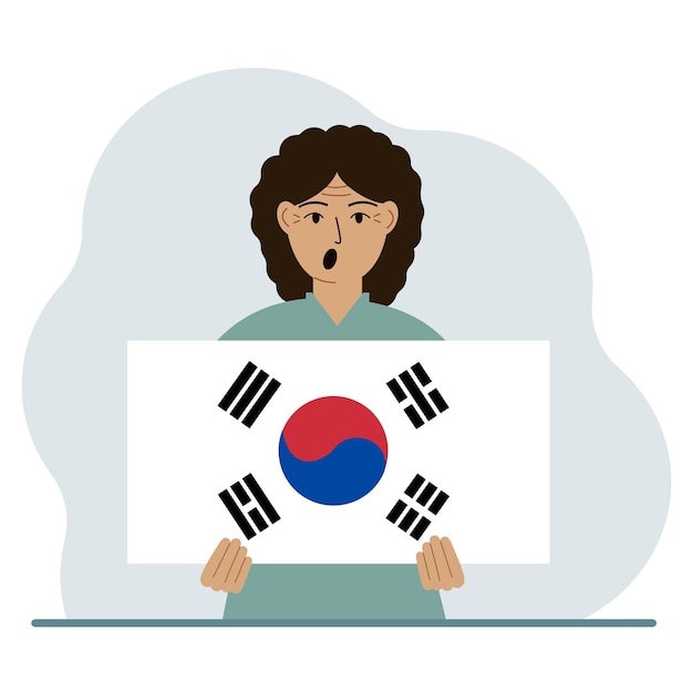 Kobieta Trzyma Flagę Korei Południowej Koncepcja Demonstracyjnego święta Narodowego, Dnia Niepodległości Lub Patriotyzmu Narodowość
