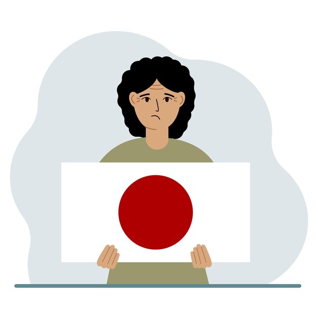 Plik wektorowy kobieta trzyma w rękach flagę japonii koncepcja demonstracyjnego święta narodowego lub patriotyzmu narodowość