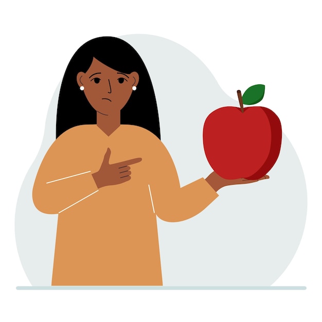 Kobieta Trzyma W Ręku świeże I Czerwone Jabłko Kobieta Je Jabłko Koncepcja Zdrowej żywności