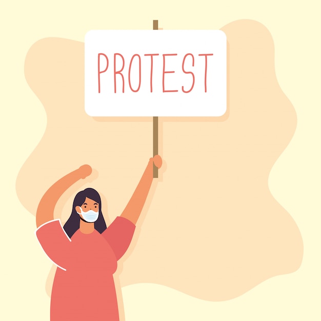 Kobieta Ubrana W Maskę Medyczną Protestując Z Plakatem Ilustracji