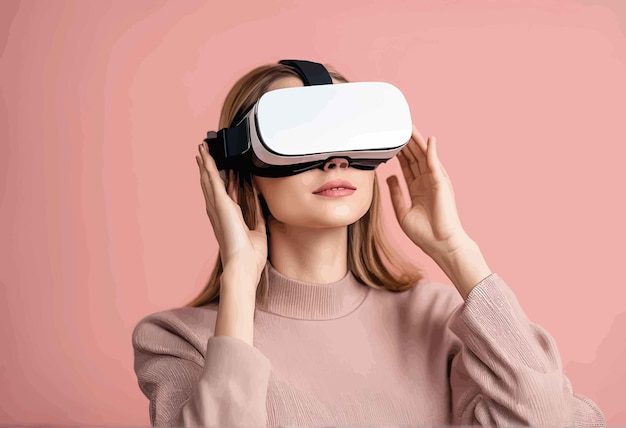 kobieta w białym kasku vr okulary vr koncepcja wirtualnej rzeczywistościkobieta w białym kasku vr okulary vr v