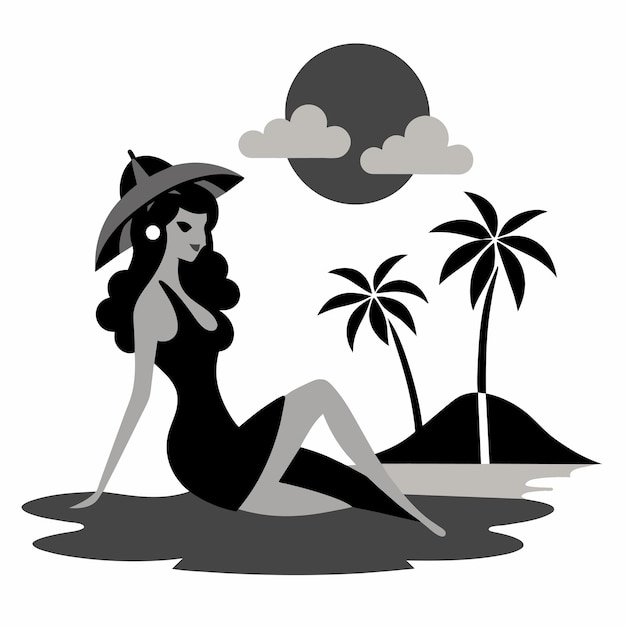 Plik wektorowy kobieta w bikini, letnia dziewczyna na wakacjach, plaża, kostium kąpielowy, wakacje, ręcznie narysowane, płaskie, stylowe kreskówki.