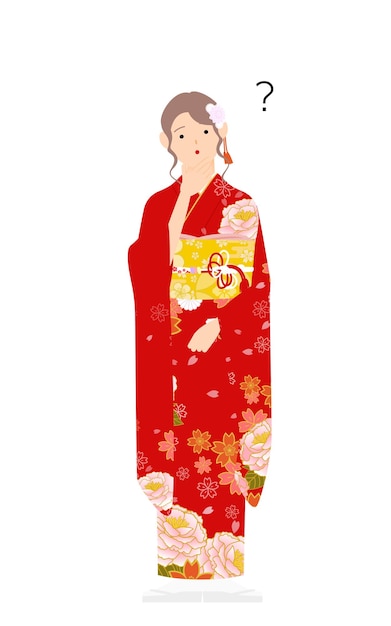 Kobieta W Kimonie Ubrana W Kimono Z Długimi Rękawami W Kolorze Furisodemam Wątpliwości