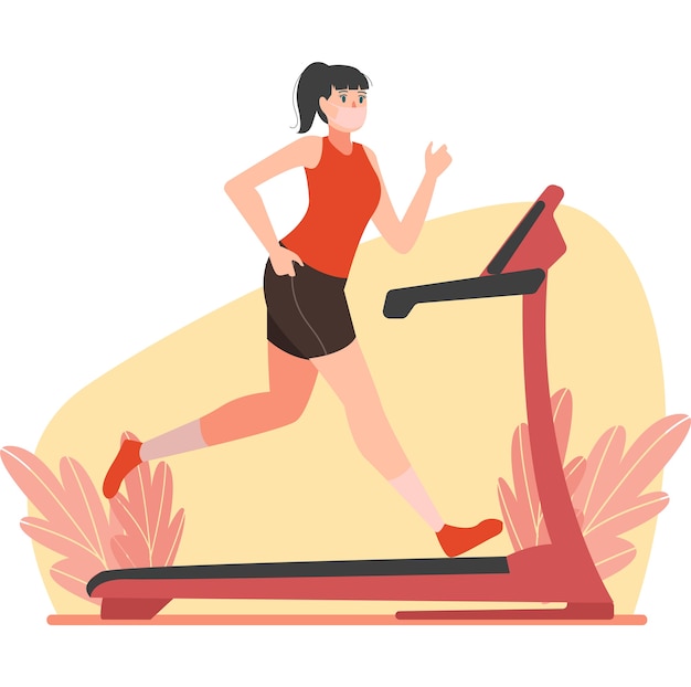 Plik wektorowy kobieta w masce biegająca na bieżni do budowy mięśni nóg