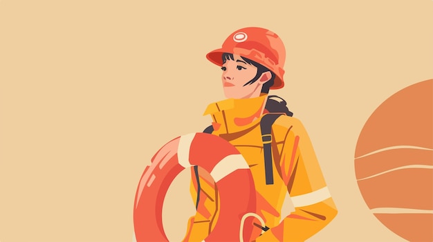 Plik wektorowy kobieta w mundurze strażaka z kamizelką ratunkową