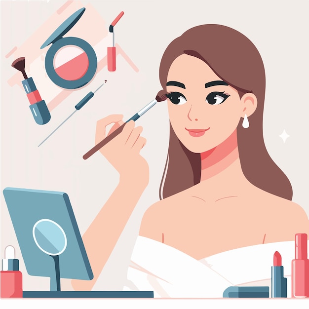 Plik wektorowy kobieta-wektor robiąca makijaż
