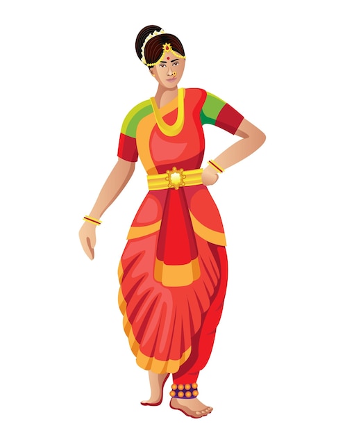Kobieta Wykonująca Bharatanatyam Indyjski Taniec Wektor
