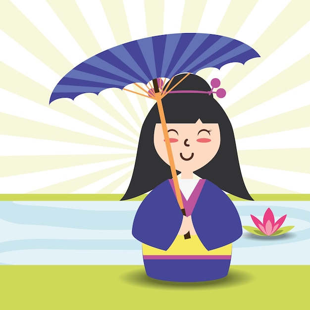 kobieta z kimono i ozdoba parasol