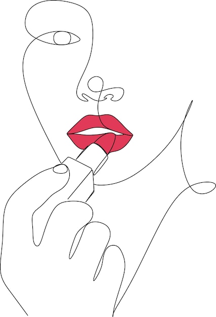Plik wektorowy kobieta z szminką ciągłego rysowania jednej linii