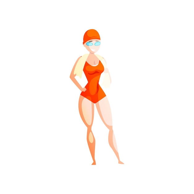 Plik wektorowy kobieta zawodowa pływaczka w stroju kąpielowym i czapce aktywny sport styl życia wektor ilustracja na białym tle