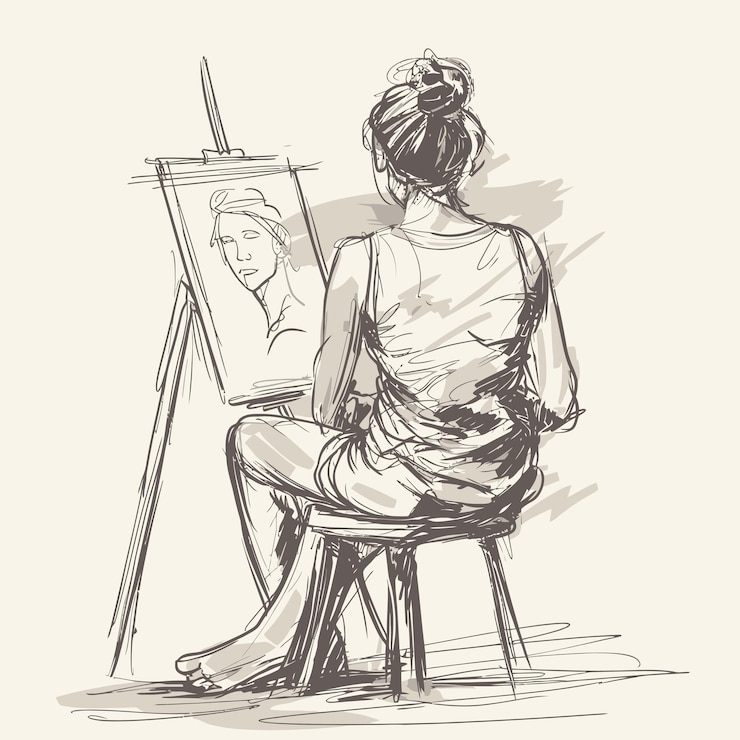 Wektor kobieta_życie_rysowanie_w_college_fine_arts_class