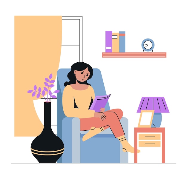 Kobiety Czytające Książkę Na Fotelu I Odpoczywające W Domu Przytulne życie Codzienne