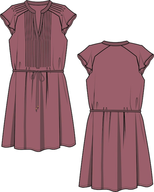 Plik wektorowy kobiety i dziewczyny noszą długi szyfon i maxi tkaninowe sukienki przód i tył szkic wektorowy