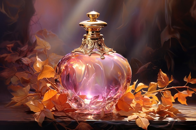 Plik wektorowy kobiety luksusowe akcesoria złoty naszyjnik perfumy stolik z modnymi szczegółami z bliska