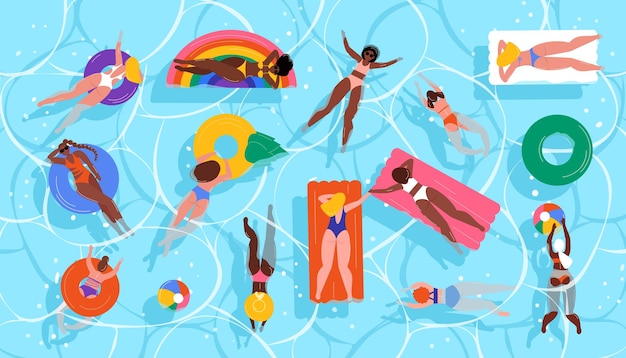 Plik wektorowy kobiety pływające w morskim oceanie ilustracji wektorowych