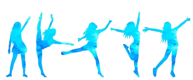 Kobiety Tańczą Akwarela Niebieska Sylwetka Na Białym Tle Wektor