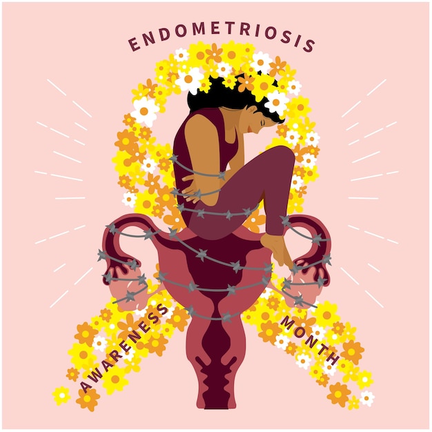 Kobiety Związane Przewodami Na Wstążce Endometriozy Wykonanej Z Kwiatów
