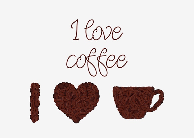Kocham cię projekt banera z filiżanką kawy i sercem z ziaren kawy