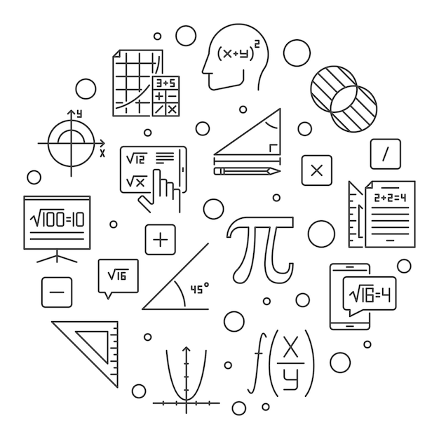 Kocham matematykę wektor linii okrągły transparent ilustracja koncepcja nauki matematyki