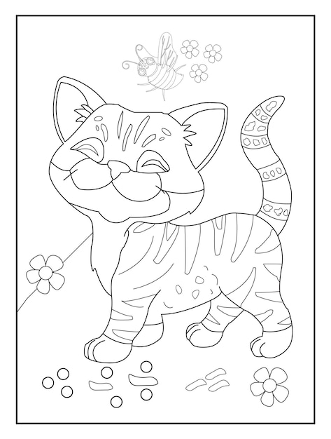 Kociak Zarys Kolorowanki Dla Dzieci Zwierząt Kolorowanka Kreskówka Wektor Ilustracja Doodle