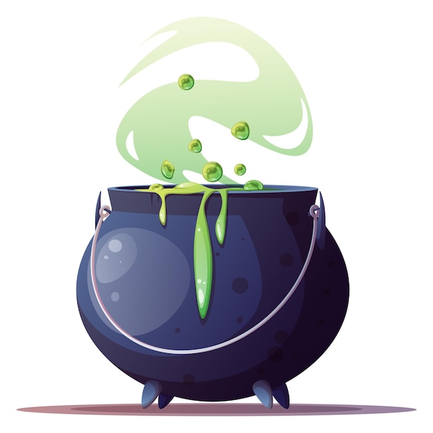 Plik wektorowy kocioł czarownicy z bulgoczącym zielonym płynem na przezroczystym tle magiczna mikstura