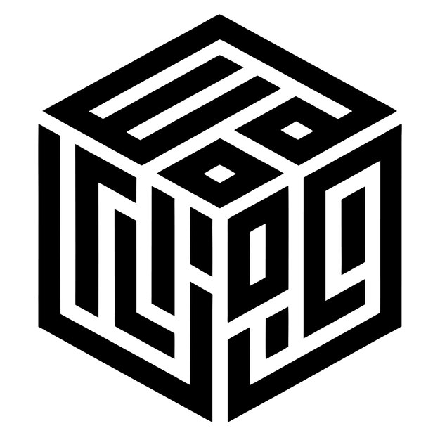 Kocka izometryczna z liniami geometrycznymi i odważną nowoczesną typografią