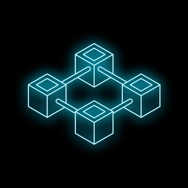 Kocki neonowe tworzące ilustrację sieci blockchain