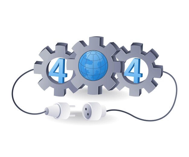 Kod systemu technologii 404 błąd symbol biegów płaski izometryczny ilustracja 3D infografika