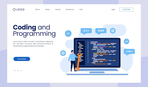 Kodowanie Języków Programowania Css Html It Programista Ui Postać Z Kreskówek Opracowywanie Projektowanie Stron Internetowych Płaska Ilustracja Strona Docelowa