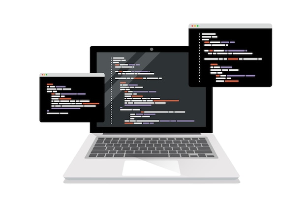 kodowanie symboli i programowanie okien na ekranie laptopa