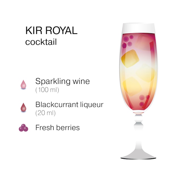 Koktajl Kir Royal Z Opisem Przepisu Ilustracja Wektorowa Na Białym Tle