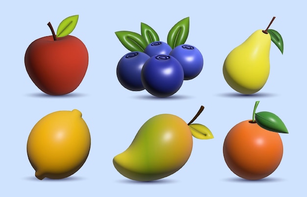 Kolekcja 3D zestaw ikon owoców