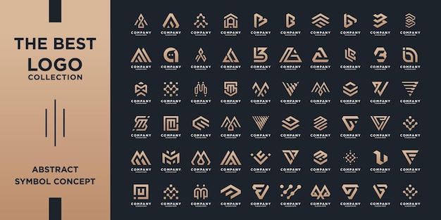 Kolekcja abstrakcyjnych i minimalistycznych logo Elementy ikon geometrycznych z złotymi logo gradientami