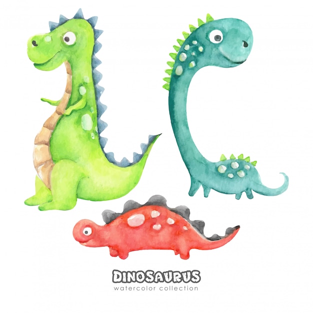 Kolekcja akwarela śmieszne kreskówki dinozaurów