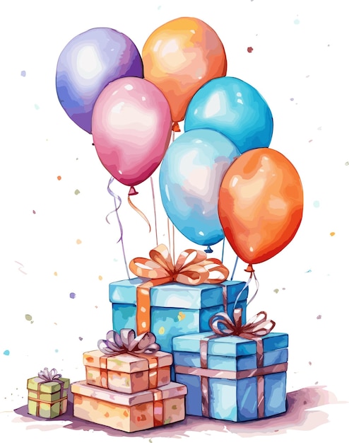 Plik wektorowy kolekcja akwarelowych balonów z okazji urodzin i prezentów clipartów ilustracji