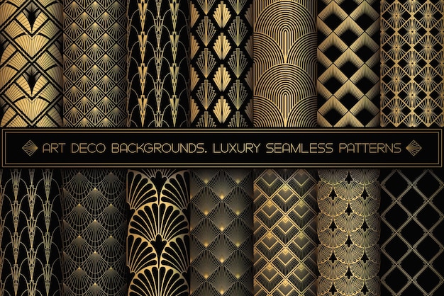 Kolekcja Art Deco Patterns Luksusowe złote i czarne tła w stylu lat 20. XX wieku