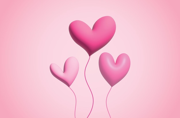 Kolekcja balonów z różowymi sercami 3D na różowym tle