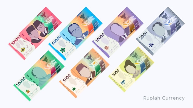 Plik wektorowy kolekcja banknotów rupii indonezyjskiej projekt koncepcji biznesowej i finansowej banknotów rupii