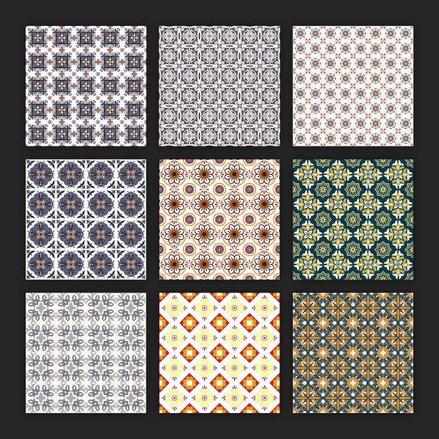 Kolekcja bezszwowych geometrycznych i kwiatowych wzorów