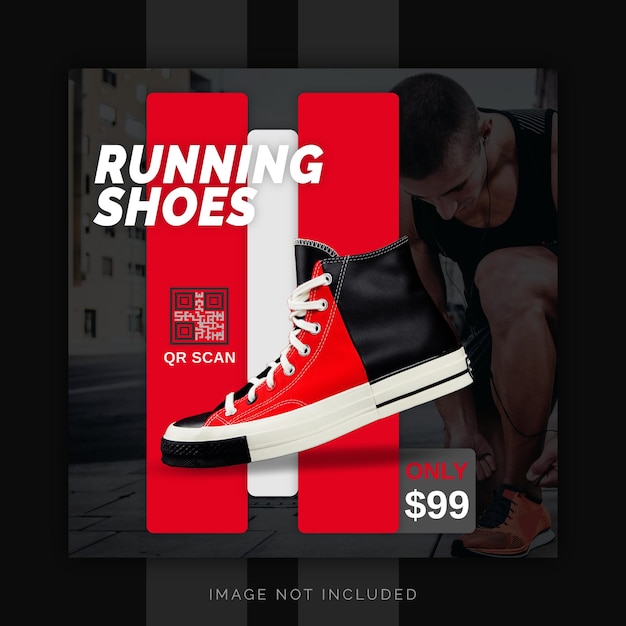 Plik wektorowy kolekcja butów do biegania social media banner szablon koncepcji postu na instagram