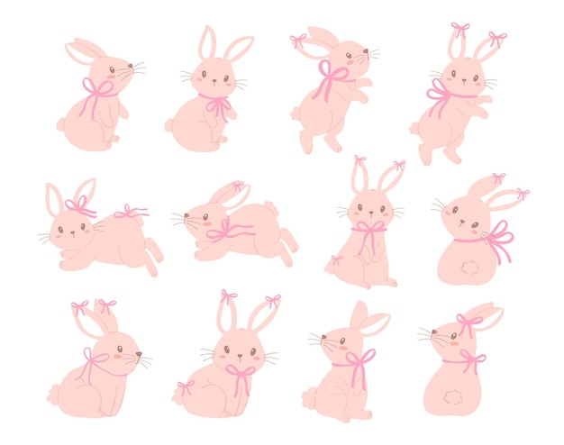 Plik wektorowy kolekcja coquette pink bunny rabbit flat design graphics