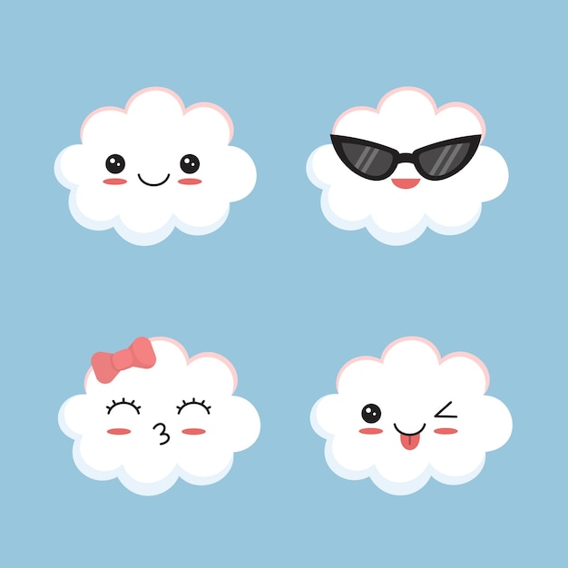 Plik wektorowy kolekcja cute chmura uśmiechający się wyrażeń wektor sztuki