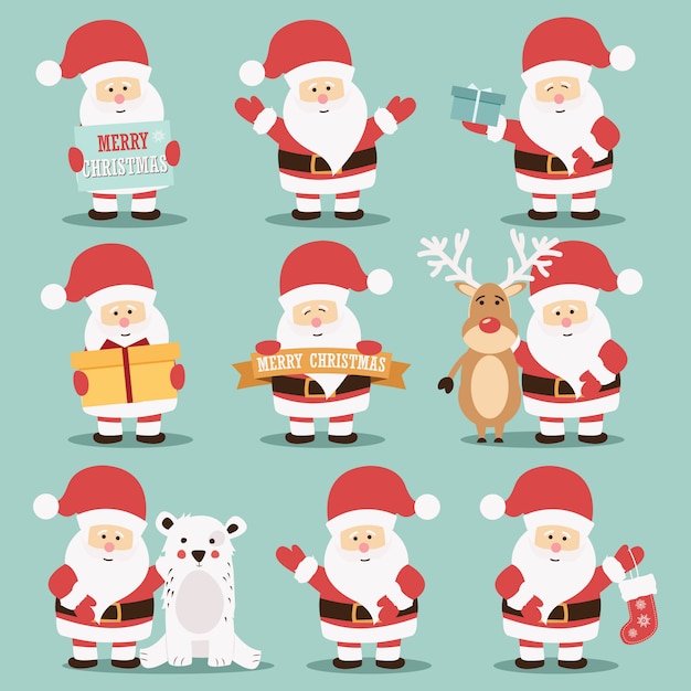 Kolekcja Cute Santa Claus Znaków Z Reniferów